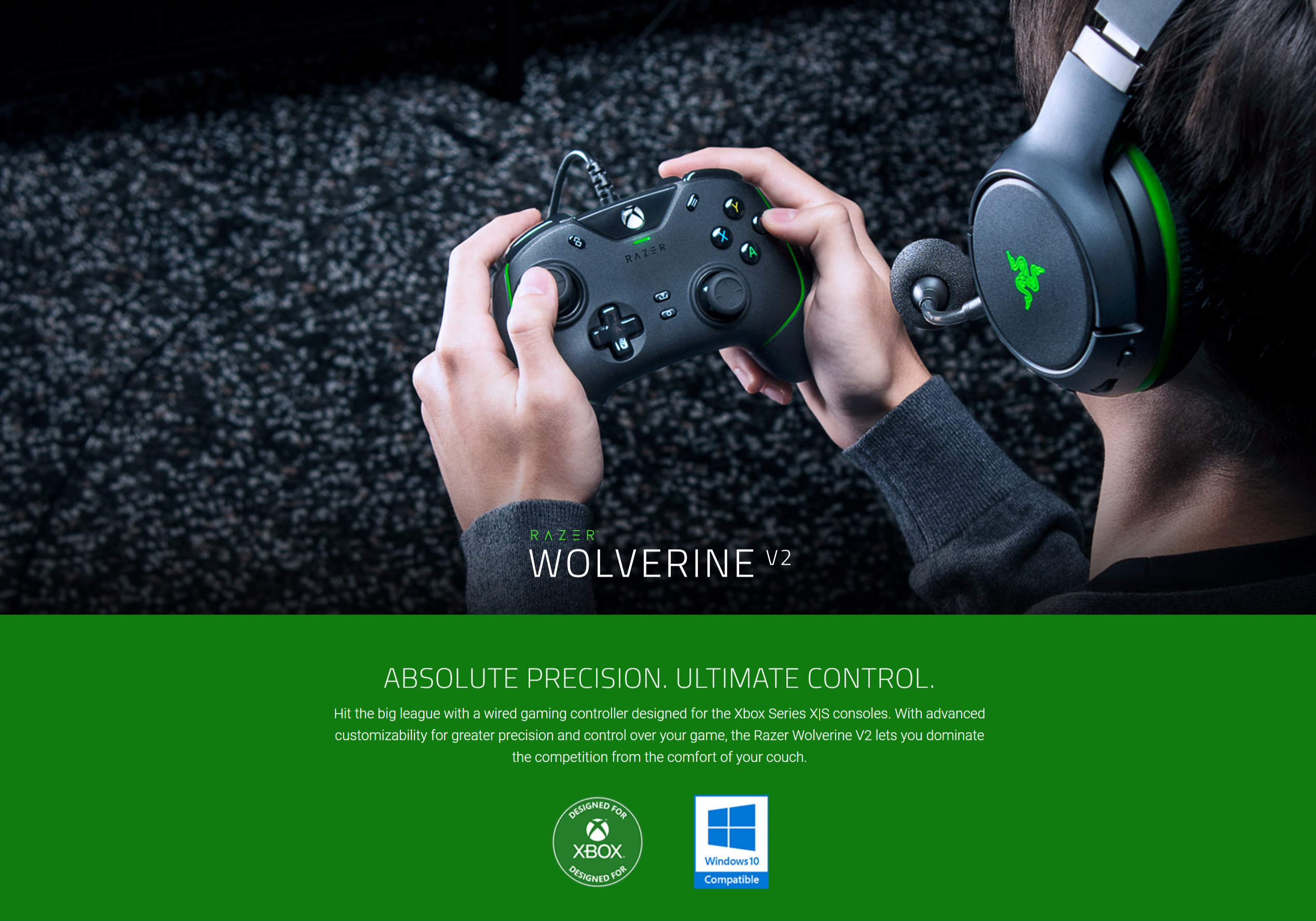 A large marketing image providing additional information about the product Razer Wolverine V2 - Wired Gaming Controller for Xbox Series X - Additional alt info not provided